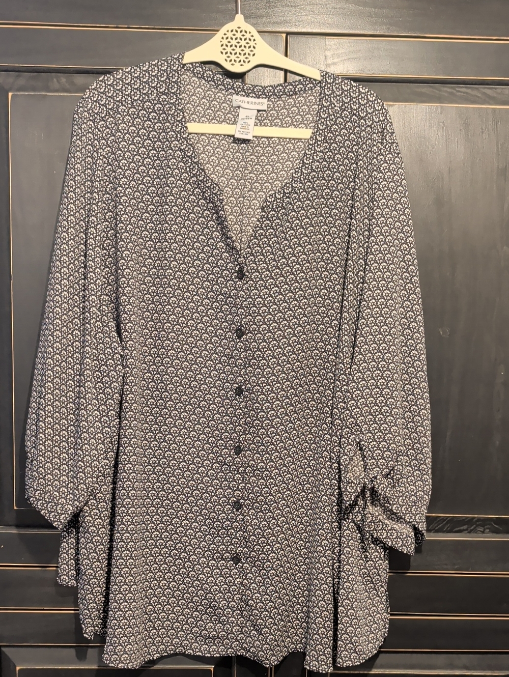 Catherine's Black & White Printed Button-Front   Top